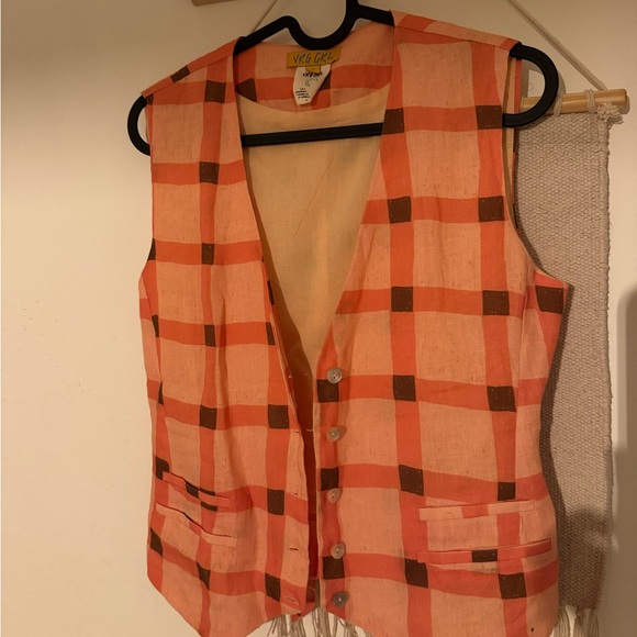Linen Checkered Vest - Picture 1 of 3